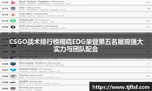 CSGO战术排行榜揭晓EDG荣登第五名展现强大实力与团队配合