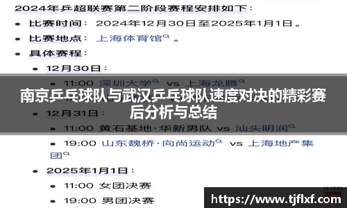 南京乒乓球队与武汉乒乓球队速度对决的精彩赛后分析与总结